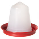 1 litre red and white plastic chicken feeders
